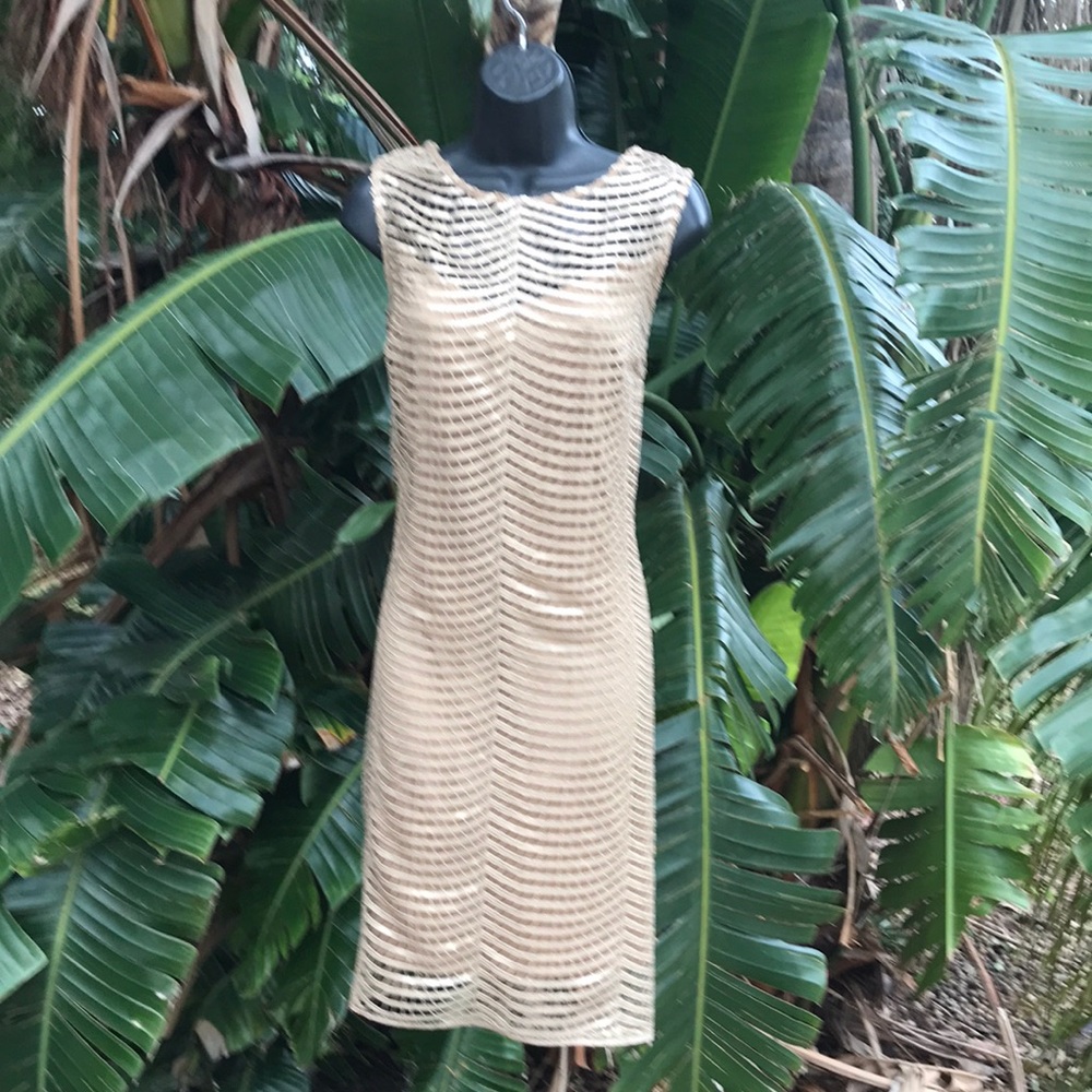 Gold, metallic lace sheet dress
